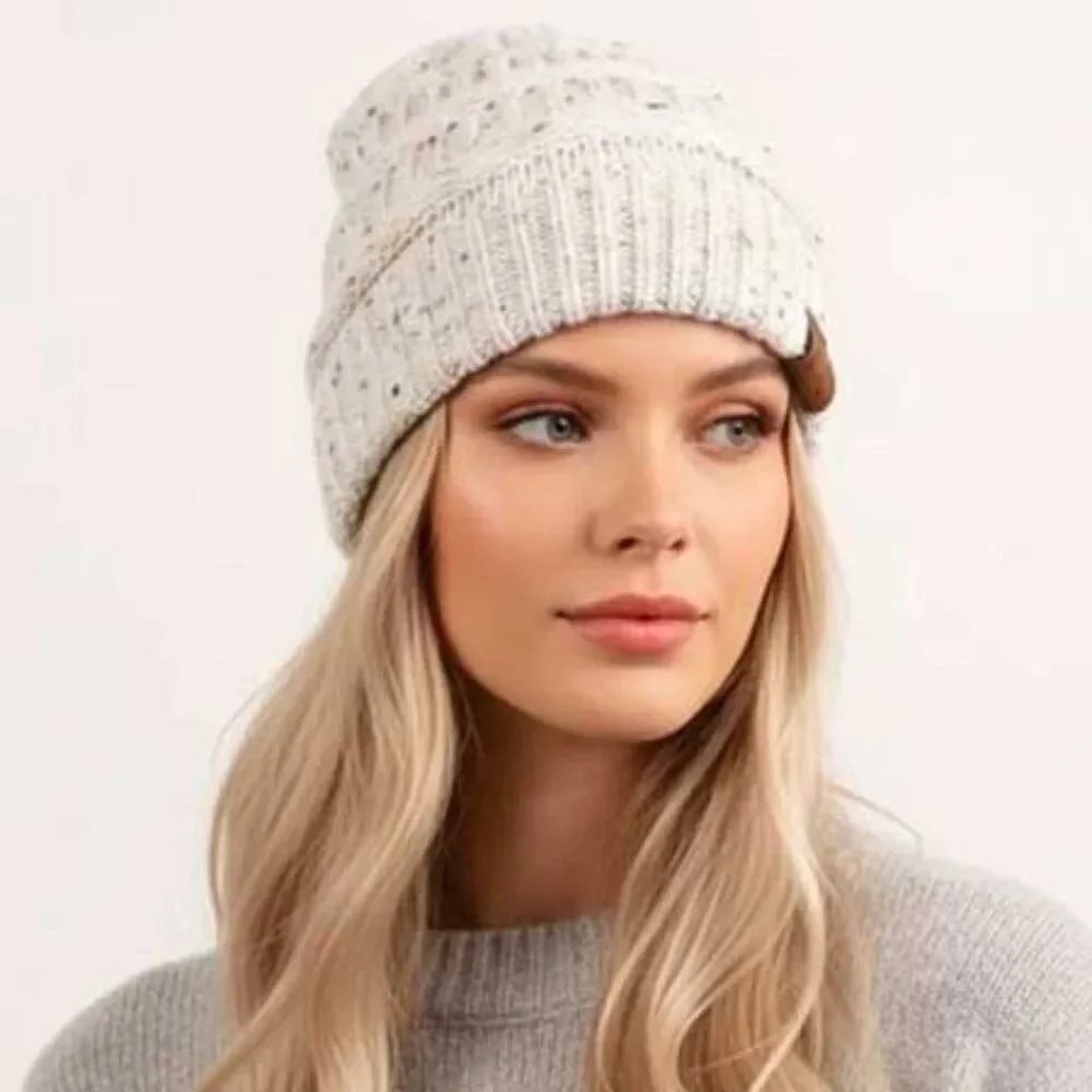 Ladies White Multi Color Knit Beanie - Picture 2 of 6